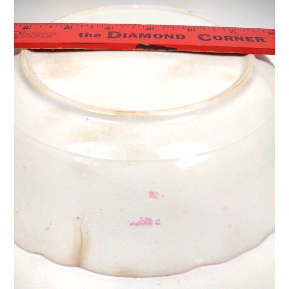 Antique Scalloped Edge Deep German Serving Bowl with Apples Pears 9.5" - Picture 8 of 8